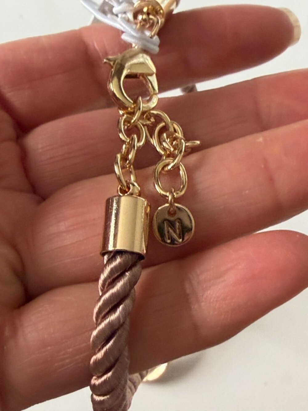 NWT Nordstrom Open Gold Tone Round Pendant Gold Neutral Beige Cord Necklace - Picture 5 of 6